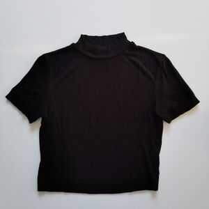 Aritzia Babaton Black Ribbed Cropped Mock Neck Short Sleeve Top